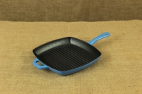 Enameled Cast Iron Square Grill Pan Lodge 26 cm Blue First Depiction