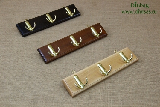 Wooden Wall Hanger with 3 Metal Hooks