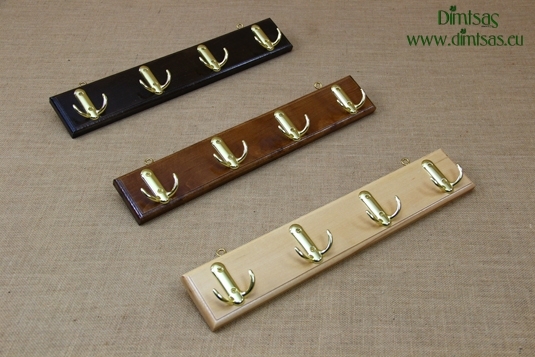 Wooden Wall Hanger with 4 Metal Hooks