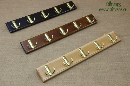 Wooden Wall Hanger with 5 Metal Hooks