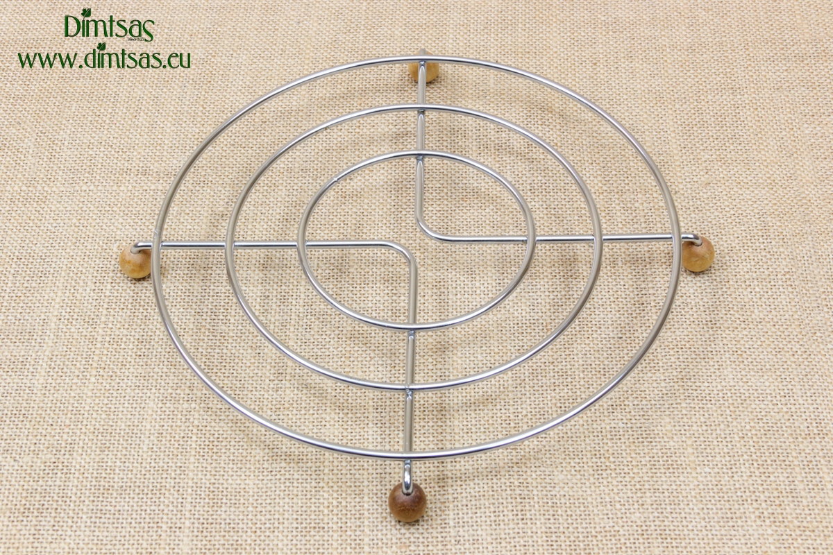 Round Metallic Base - Round Hot Pan Mat with Wooden Supporting Legs