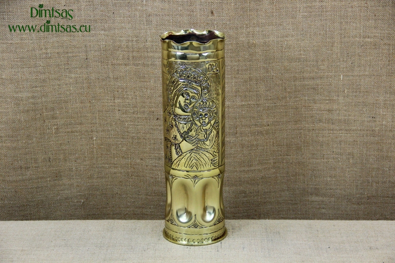 Trench Art Brass Shell Casing Engraved Holy Mary Size No5