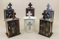 Small Oil Cemetery Candle Box with Glass Patina Ecru Tenth Depiction
