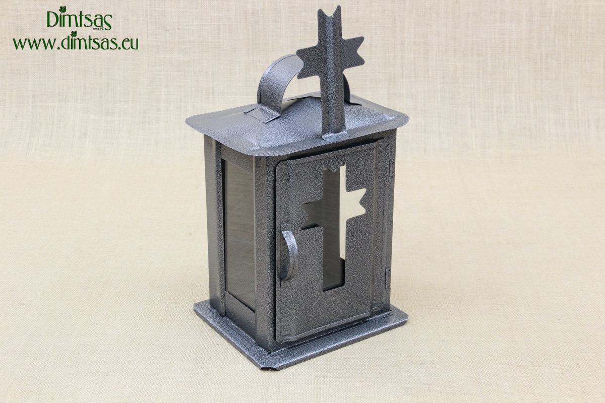 Small Oil Cemetery Candle Box with Glass Wrought Grey