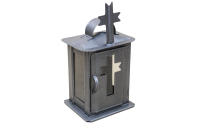 Small Oil Cemetery Candle Box with Glass Wrought Grey Thirteenth Depiction