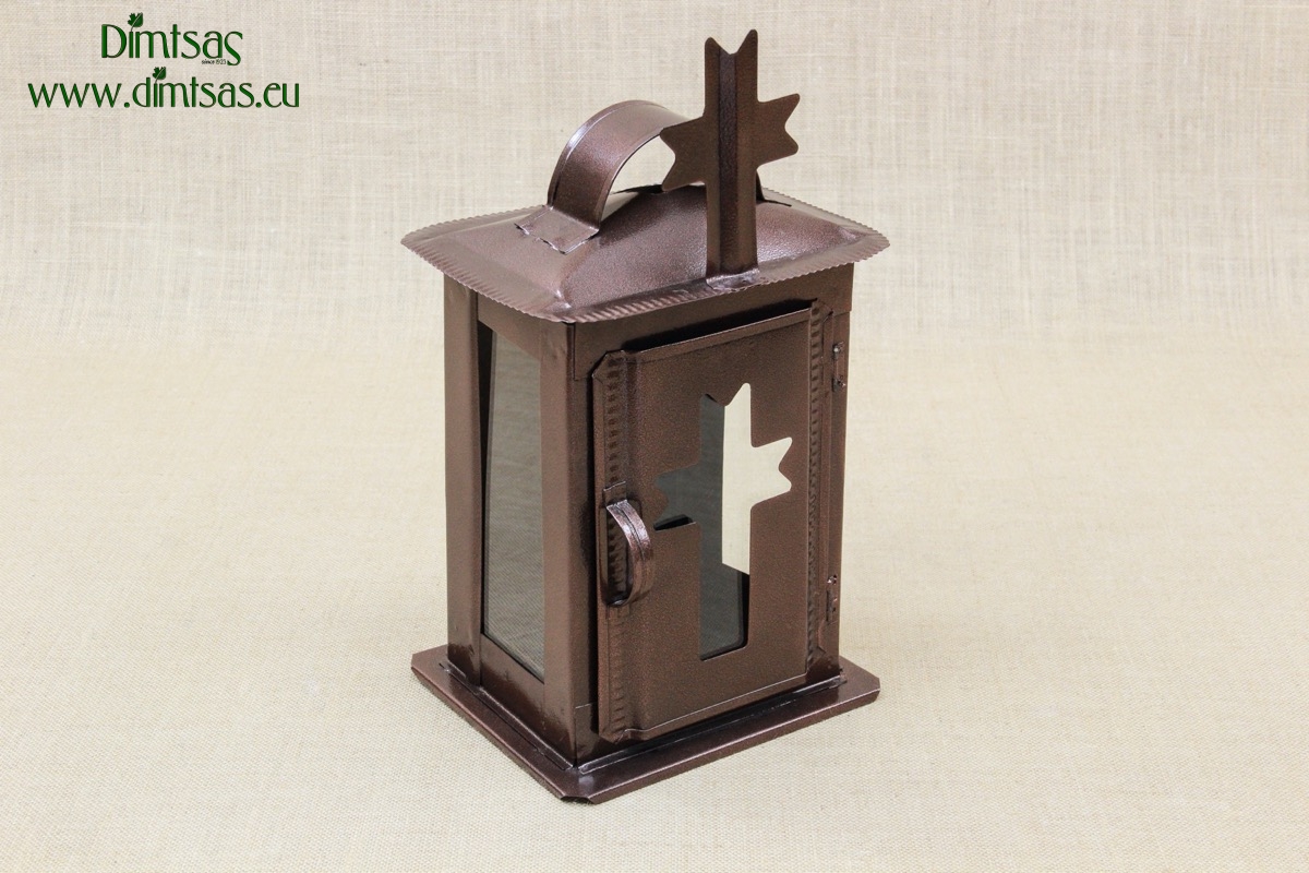 Small Oil Cemetery Candle Box with Glass Wrought Brown