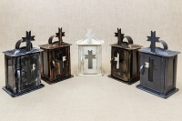 Small Oil Cemetery Candle Box with Glass Patina Silver Eighth Depiction