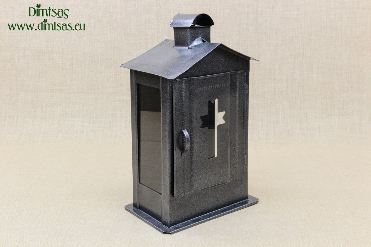 Big Cemetery Candle Box with Glass Wrought Grey
