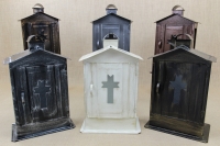 Big Cemetery Candle Box with Glass Wrought Grey Thirteenth Depiction