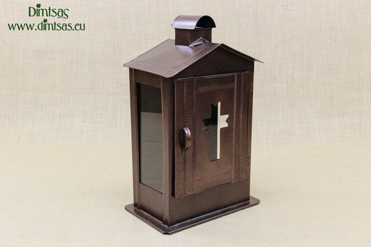 Big Cemetery Candle Box with Glass Wrought Brown