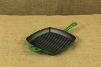 Enameled Cast Iron Square Grill Pan Lodge 26 cm Green First Depiction