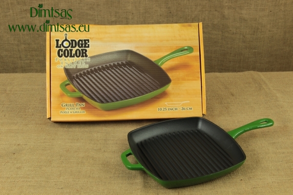 Enameled Cast Iron Square Grill Pan Lodge 26 cm Green