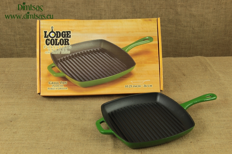 Enameled Cast Iron Square Grill Pan Lodge 26 cm Green