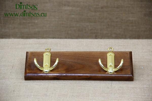 Wooden Wall Hanger with 2 Metal Hooks Brown