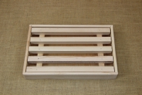 Wooden Bread Cutting Board with Slits and a Removable Crumb Collector Third Depiction