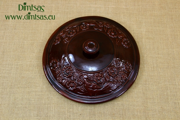 Clay Lid Round Relief 33 cm Brown