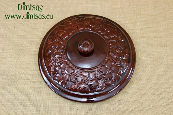 Clay Lid Round Relief 34.5 cm Brown