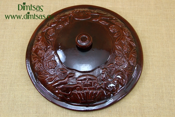 Clay Lid Round Relief 40.5 cm Brown