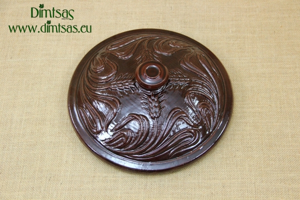 Clay Lid Round Relief 28 cm Brown