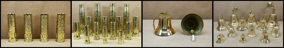 Trench Art Brass Shell Casing Engraved & Brass Bells